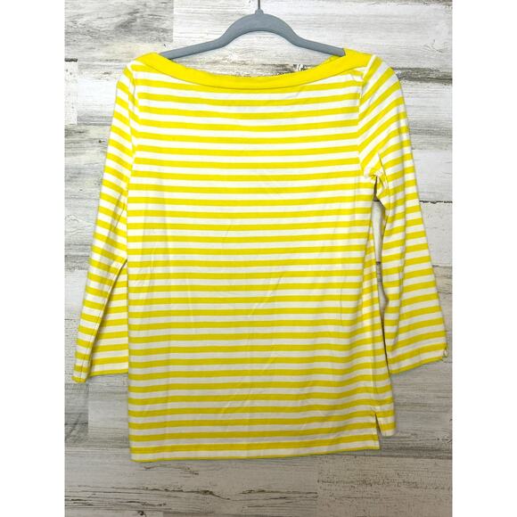 Kate Spade Women’s Medium Devon Yellow White Striped Bow Tie 3/4 Sleeve Top - Picture 3 of 7